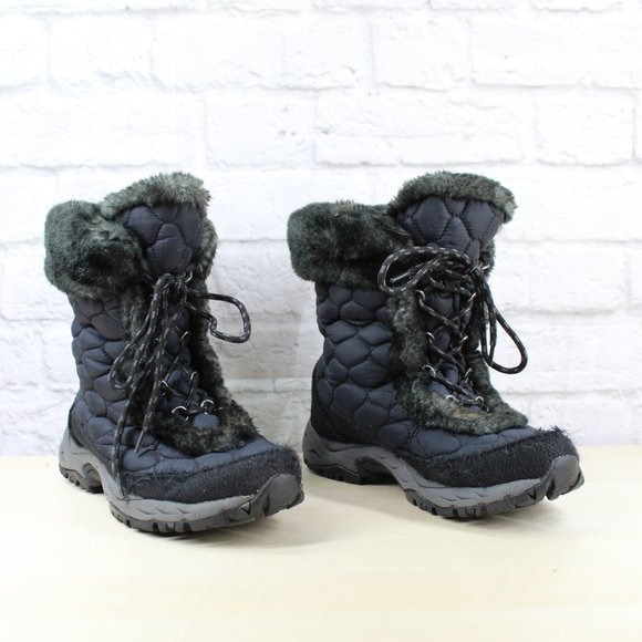 LL Bean Blue Quilted Faux Fur Lined Mid Calf Winter Snow Boots 8 M - Picture 3 of 9